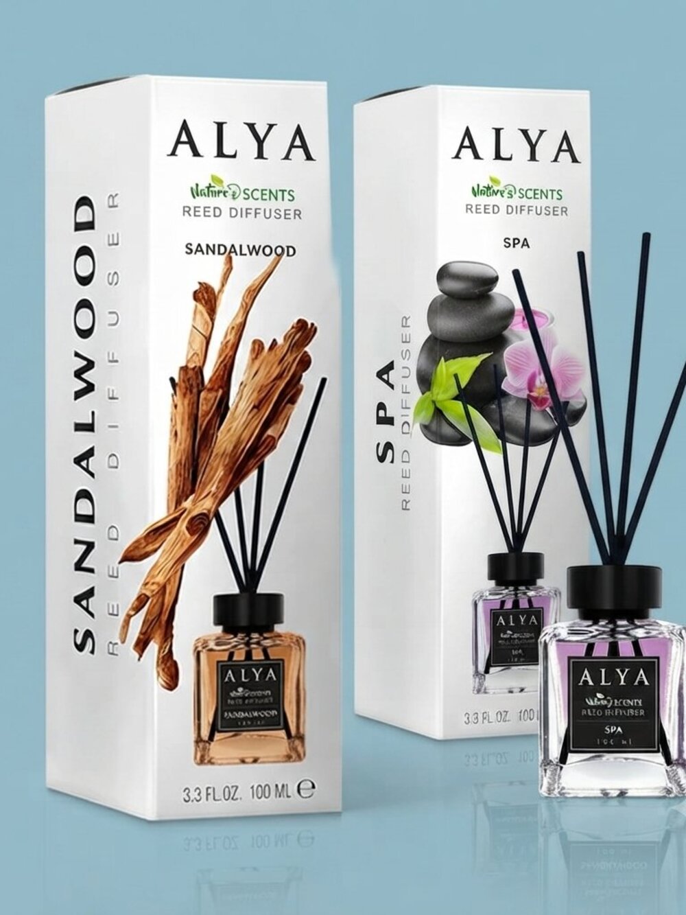 Alya Nature's Scents Reed Diffuser Set 2 Pack Sandalwood & Spa 100ml